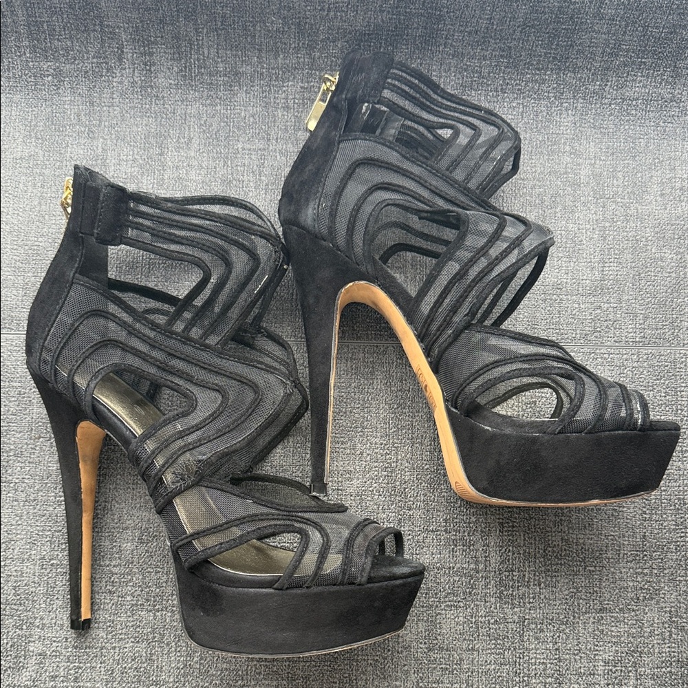 bebe Black Gladiator High Heels - Size 8